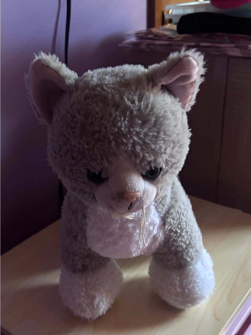 Build A Bear Plush Gray and White Cat Stuffed Toy -